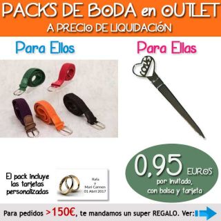Pack “Super-Ahorro” de regalos Bodas en Outlet, con bolsas y tarjetas