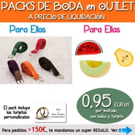 Pack “Super-Ahorro” de regalos Bodas en Outlet, con bolsas y tarjetas