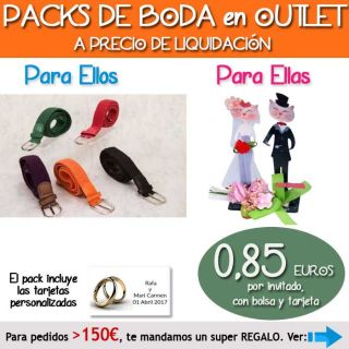 Pack “Super-Ahorro” de regalos Bodas en Outlet, con bolsas y tarjetas