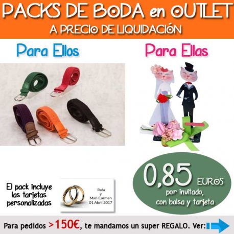 Pack “Super-Ahorro” de regalos Bodas en Outlet, con bolsas y tarjetas