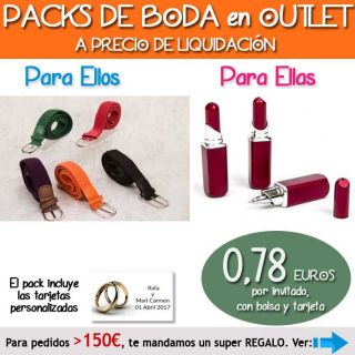 Pack “Super-Ahorro” de regalos Bodas en Outlet, con bolsas y tarjetas