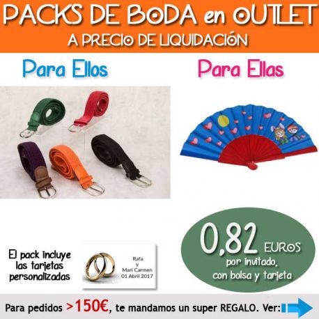 Pack “Super-Ahorro” de regalos Bodas en Outlet, con bolsas y tarjetas
