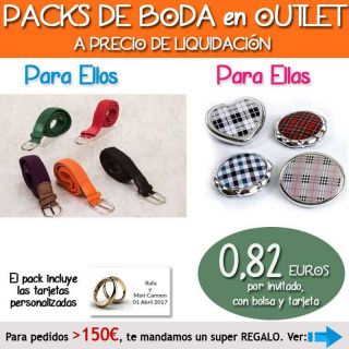 Pack “Super-Ahorro” de regalos Bodas en Outlet, con bolsas y tarjetas