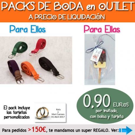 Pack “Super-Ahorro” de regalos Bodas en Outlet, con bolsas y tarjetas