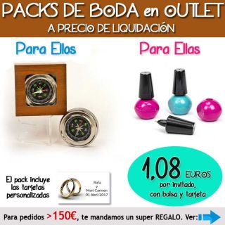 Pack “Super-Ahorro” de regalos Bodas en Outlet, con bolsas y tarjetas