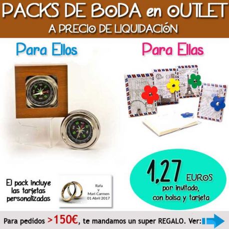 Pack “Super-Ahorro” de regalos Bodas en Outlet, con bolsas y tarjetas