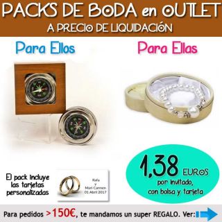 Pack “Super-Ahorro” de regalos Bodas en Outlet, con bolsas y tarjetas