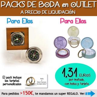 Pack “Super-Ahorro” de regalos Bodas en Outlet, con bolsas y tarjetas
