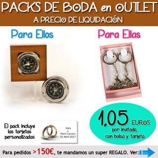 Pack “Super-Ahorro” de regalos Bodas en Outlet, con bolsas y tarjetas