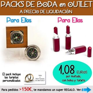 Pack “Super-Ahorro” de regalos Bodas en Outlet, con bolsas y tarjetas