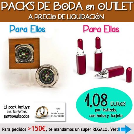 Pack “Super-Ahorro” de regalos Bodas en Outlet, con bolsas y tarjetas