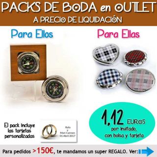 Pack “Super-Ahorro” de regalos Bodas en Outlet, con bolsas y tarjetas