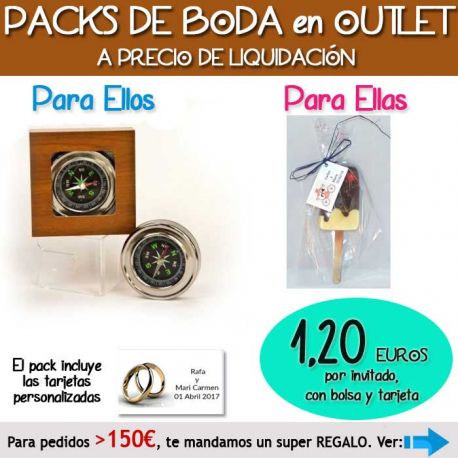 Pack “Super-Ahorro” de regalos Bodas en Outlet, con bolsas y tarjetas