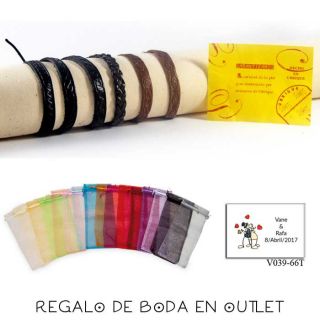 Pack de pulseras artesanas de piel de Ubrique, con bolsa y tarjeta