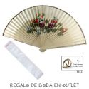 Pack de abanico beige con flores y filo dorado, con bolsa y pegatina