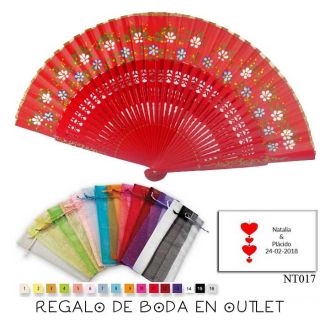 Pack de abanico rojo con flores y filo dorado, con bolsa y tarjeta