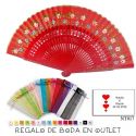 Pack de abanico rojo con flores y filo dorado, con bolsa y tarjeta