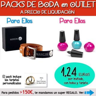 Pack “Super-Ahorro” de regalos Bodas en Outlet, con bolsas y tarjetas