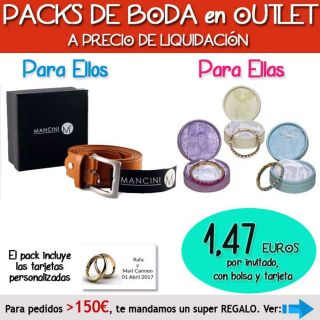 Pack “Super-Ahorro” de regalos Bodas en Outlet, con bolsas y tarjetas