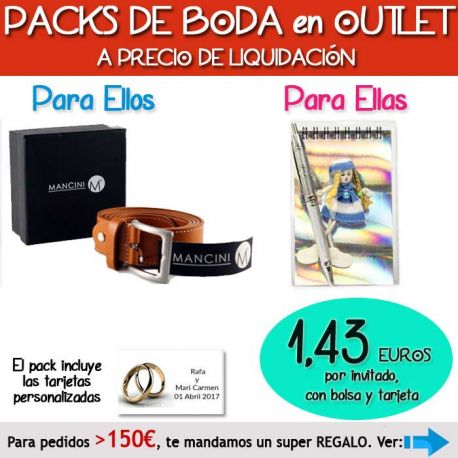 Pack “Super-Ahorro” de regalos Bodas en Outlet, con bolsas y tarjetas