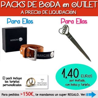 Pack “Super-Ahorro” de regalos Bodas en Outlet, con bolsas y tarjetas