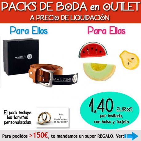 Pack “Super-Ahorro” de regalos Bodas en Outlet, con bolsas y tarjetas