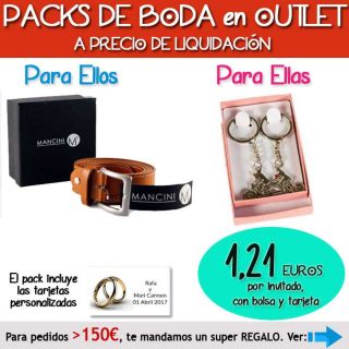 Pack “Super-Ahorro” de regalos Bodas en Outlet, con bolsas y tarjetas