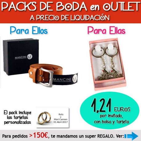 Pack “Super-Ahorro” de regalos Bodas en Outlet, con bolsas y tarjetas