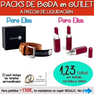 Pack “Super-Ahorro” de regalos Bodas en Outlet, con bolsas y tarjetas