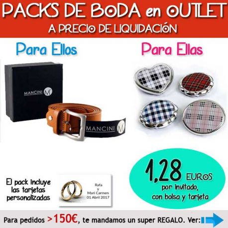 Pack “Super-Ahorro” de regalos Bodas en Outlet, con bolsas y tarjetas