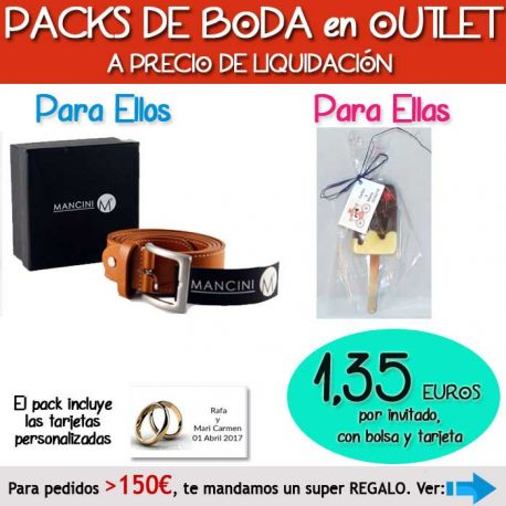 Pack “Super-Ahorro” de regalos Bodas en Outlet, con bolsas y tarjetas