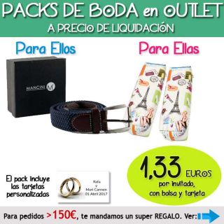 Pack “Super-Ahorro” de regalos Bodas en Outlet, con bolsas y tarjetas