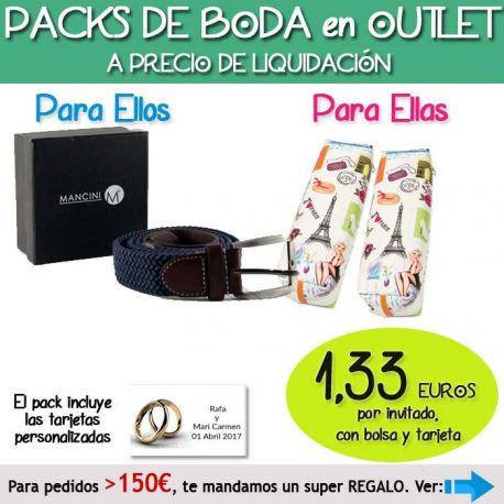 Pack “Super-Ahorro” de regalos Bodas en Outlet, con bolsas y tarjetas