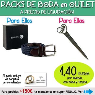 Pack “Super-Ahorro” de regalos Bodas en Outlet, con bolsas y tarjetas