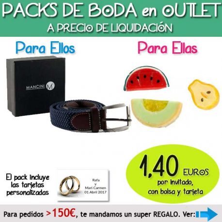Pack “Super-Ahorro” de regalos Bodas en Outlet, con bolsas y tarjetas