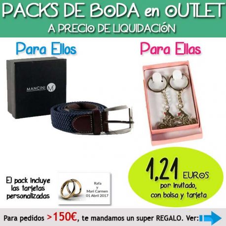 Pack “Super-Ahorro” de regalos Bodas en Outlet, con bolsas y tarjetas