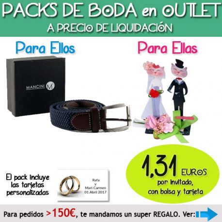 Pack “Super-Ahorro” de regalos Bodas en Outlet, con bolsas y tarjetas