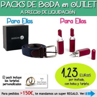 Pack “Super-Ahorro” de regalos Bodas en Outlet, con bolsas y tarjetas