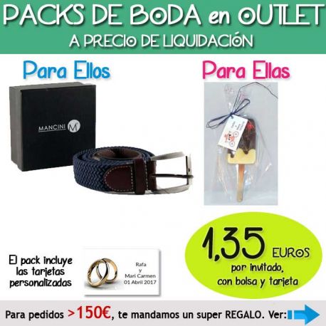Pack “Super-Ahorro” de regalos Bodas en Outlet, con bolsas y tarjetas