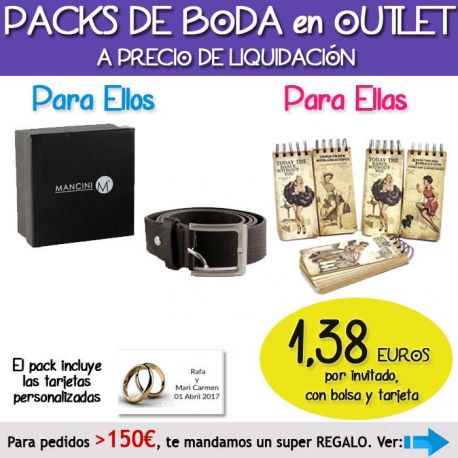 Pack “Super-Ahorro” de regalos Bodas en Outlet, con bolsas y tarjetas