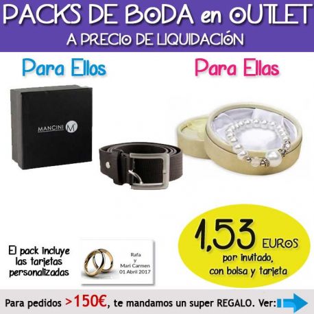 Pack “Super-Ahorro” de regalos Bodas en Outlet, con bolsas y tarjetas