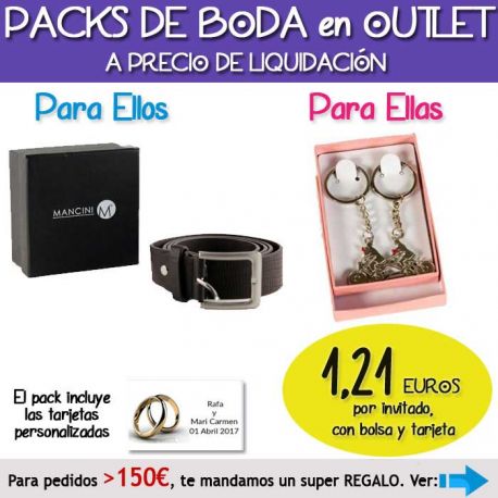 Pack “Super-Ahorro” de regalos Bodas en Outlet, con bolsas y tarjetas
