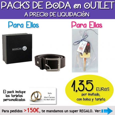 Pack “Super-Ahorro” de regalos Bodas en Outlet, con bolsas y tarjetas