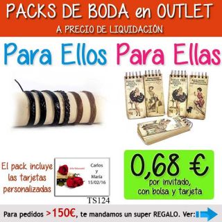 Pack “Super-Ahorro” de regalos Bodas en Outlet, con bolsas y tarjetas