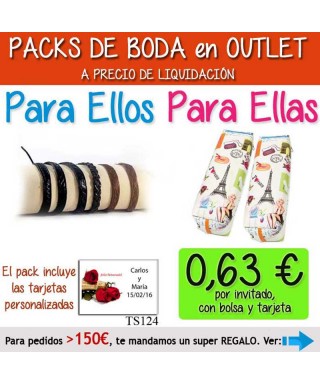 Pack “Super-Ahorro” de regalos Bodas en Outlet, con bolsas y tarjetas