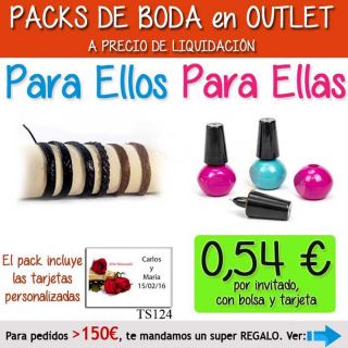 Pack “Super-Ahorro” de regalos Bodas en Outlet, con bolsas y tarjetas