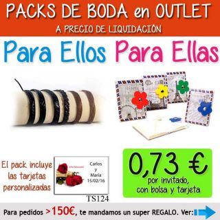 Pack “Super-Ahorro” de regalos Bodas en Outlet, con bolsas y tarjetas