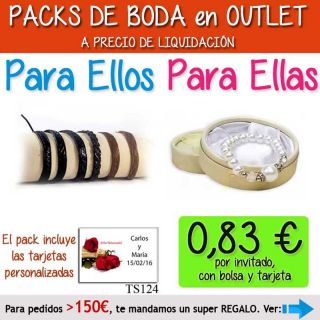 Pack “Super-Ahorro” de regalos Bodas en Outlet, con bolsas y tarjetas
