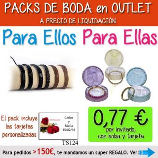 Pack “Super-Ahorro” de regalos Bodas en Outlet, con bolsas y tarjetas