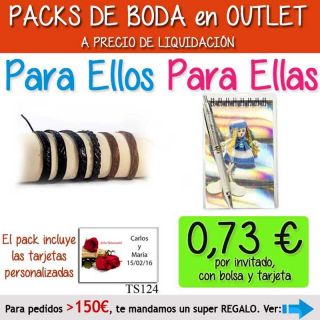 Pack “Super-Ahorro” de regalos Bodas en Outlet, con bolsas y tarjetas